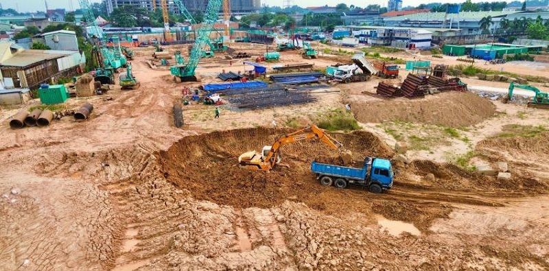 Toàn bộ công trường đã hoàn tất san lấp mặt bằng